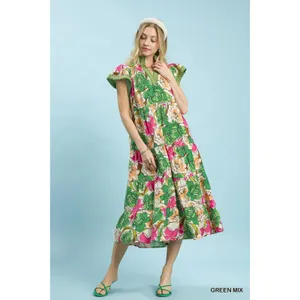 Umgee Mix Bold Floral Tiered Midi Dress -‎ Small thumbnail 4