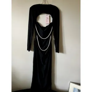 Oh Polly Quintessa Pearl-Detail Cut Out Open Back Maxi Dress Black Size 10 thumbnail 11
