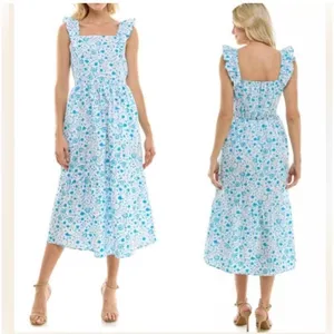 Draper James Ladies Ruffle Sleeve Cotton Dress Size Small Blue Paisely Cottage thumbnail 2