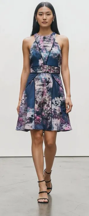 The Odell’s Floral Sleeveless 100 % Silk Dress Blue and Purple Medium thumbnail 1