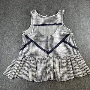 Free People Navy White‎ Zig Zag Knit Peplum Tank Top Crochet Lace Trim Small thumbnail 7