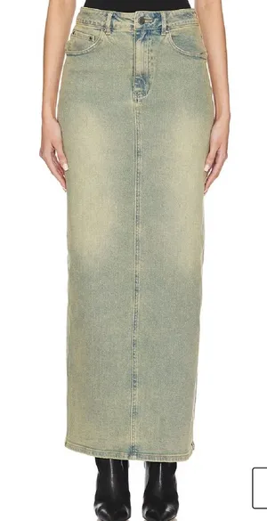 AFRM Amiri Long Denim Maxi Skirt in Mellow Tint Wash thumbnail 1