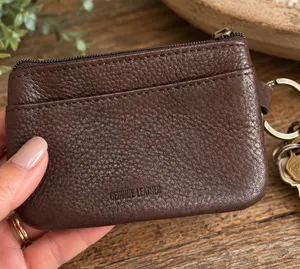 Fossil Brown Genuine Leather Change Purse Keychain Wallet thumbnail 1
