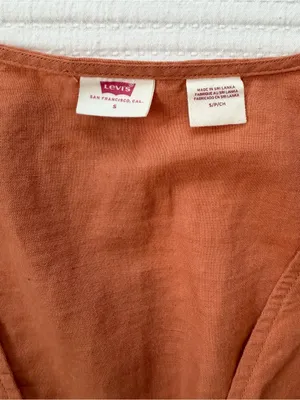 Levi's Luisa Linen Blend Rust Orange Cropped Puff Sleeve Top with Bow Tie Front thumbnail 5