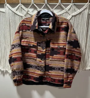 Blu Pepper Southwestern Stripe Utility Jacket in Rust, Purple & Mustard thumbnail 1