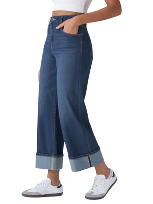 Halara Flex High Waisted Pockets Rolled Hem Wide Leg Washed Casual Jeans Size XS thumbnail 13