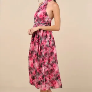 Lulu's Vibrant Pink and Black Midi Dress thumbnail 3