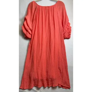 Indigo Rose Women Coral Pink Crinkle Gauze Ruffle Sleeve Shift Dress XL thumbnail 3