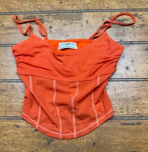 Urban Outfitters Orange Mesh Corset Cami Top Cowl Neck Contrast Stitch‎ Small thumbnail 1