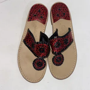 Jack Rogers Navajo Red Black Leopard Print Preppy Designer Hand Made‎ Sandals 7 thumbnail 2
