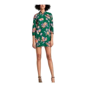 ZARA WOMAN Cheongsam Mini Dress Mandarin Collar Green Floral Size Small thumbnail 4