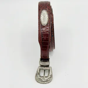 Fossil Size 38 Brown Croc Embossed Leather Concho Western Belt Equestrian Rodeo thumbnail 4