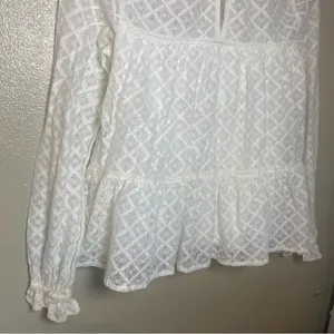 Sézane White Lace Peplum Long-Sleeve Top Lace Size 36 thumbnail 8
