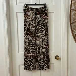 Kim Rogers Zebra Print Maxi Skirt L Flowy Boho Beaded Ruffle Dark Academia thumbnail 2