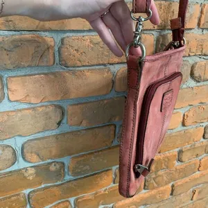 Fossil‎ Women's Y2K Leather Double Pocket Crossbody Bag Pink Small Size thumbnail 4