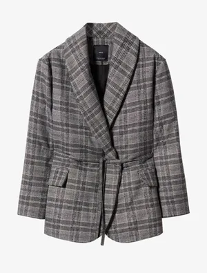 Mango Grey Checked Structured Quilted Jacket - Size M-L thumbnail 1