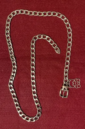 Silver High Polished Chunky Cuban Flat Chain Link Belt with Teddy Bear Charm thumbnail 1