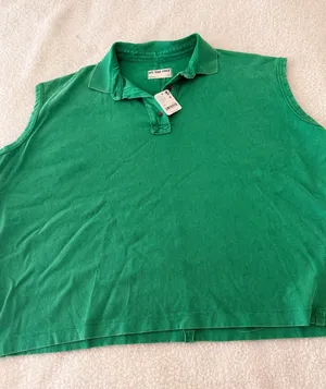 NWT We The Free Free People Sleeveless Polo Top XS Green thumbnail 1