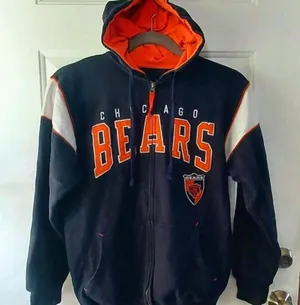 Chicago Bears Full Zip Hooded Jacket Size Small NFL Football Navy Orange Pocket thumbnail 1