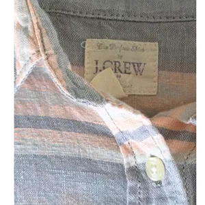 J Crew The Perfect Shirt‎ Linen Cotton Striped Button Down Pink Blue Medium thumbnail 4
