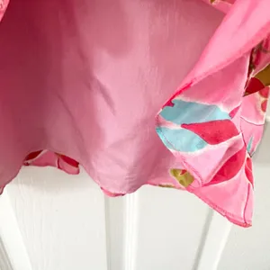 Tahari Bright Pink Floral Silk V Shift Dress Ruffle Trim Vintage Y2K Girly 8 thumbnail 7