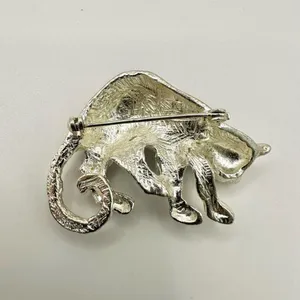 Silver tone and black jaguar brooch thumbnail 3