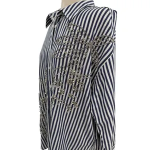 Anthropologie Maeve Bennet Beaded Sequined Button Down Shirt Striped Large‎ thumbnail 8