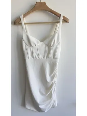 Zara White Ruched Corset Mini Dress Sweetheart Neck Bodycon Size S USA 4 thumbnail 2