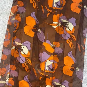 Retro Cejon Brown & Orange Floral Rectangle Neck Scarf thumbnail 5