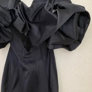 HOUSE‎ OF CB 'Selena' Black Satin Puff Shoulder Dress off shoulder /Size S thumbnail 6