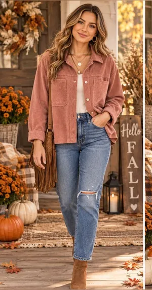 Democracy Dusty Rose Corduroy Shacket Jacket thumbnail 1