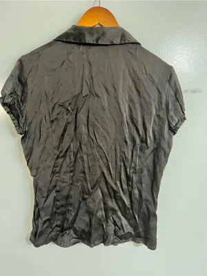 VTG NY&Co Women Medium Black 90s Y2K Grunge Office Siren Silk Blouse Top thumbnail 3