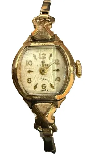 Helbros Swiss Women's Watch Gold Tone‎ Art Deco Dainty Expansion Band Vintage thumbnail 1