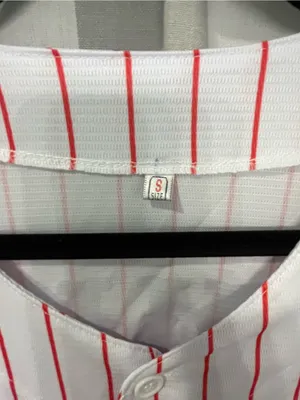 98’ Braves wallen 98White Button Baseball Jersey with Red Pinstripes thumbnail 2