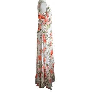 Altar’d State White Coral Pink Orange Floral Maxi Dress Flutter Ruffle Knoll NWT thumbnail 8