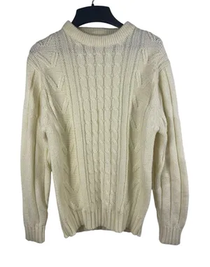 Ivory Knit Sweater Women’s Small Cream Aran Style Old Money Preppy thumbnail 1