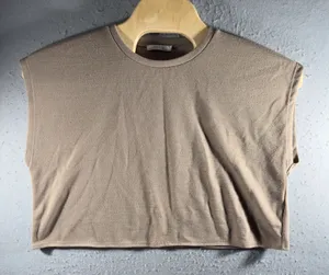 3213 | Zara Textured Knit Boxy Crop Top Tan Beige Minimalist Women M thumbnail 1