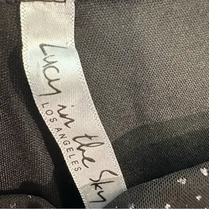 Lucy in the Sky Black Glitter Polka Dot One-Shoulder Dress Sheer Sleeve MEDIUM thumbnail 9