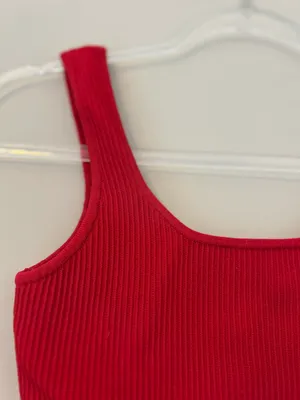 Cropped Red Ribbed Tank Top thumbnail 2