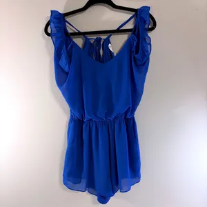 The Hanger Boho Blue Ruffle‎ Cold Shoulder Romper Strappy Back M Cottagecore thumbnail 2