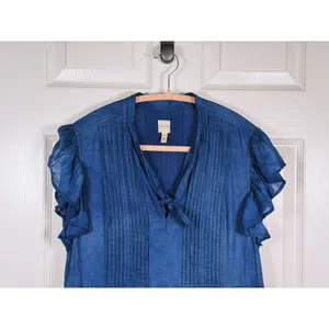La Vie Rebecca Taylor Tiered Denim Dress Size XS Blue Boho Cottage Western thumbnail 5