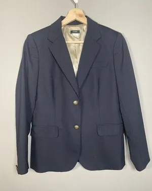 J Crew Pinstripe Wool‎ Blazer Navy Blue Womens Jacket Two Button Size 6 Office thumbnail 1
