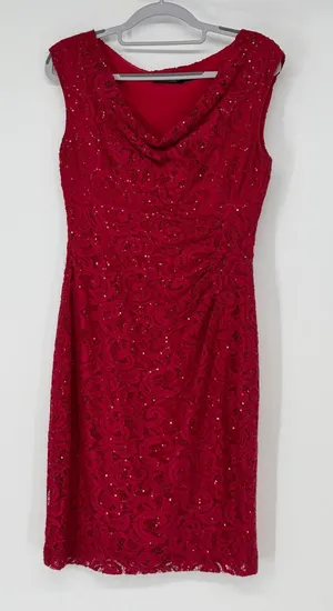 Lauren Ralph‎ Lauren Red Lace Sequin Midi Dress 8 Cocktail Party thumbnail 1