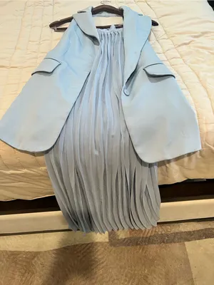 Sleeveless Light Blue Pleated Maxi Skirt thumbnail 6