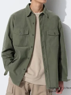 Uniqlo Unisex Jersey Oversized Shirt Jacket in Olive Green Streetwear Size M thumbnail 3