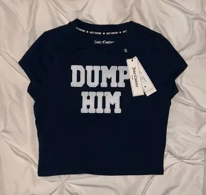 Juicy Couture Y2K baby tee cropped T-shirt Dump Him Regal Blue (Navy Blue) New thumbnail 1