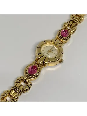 Vintage Vivani New York gold tone women’s watch pink crystals 21mm running thumbnail 2