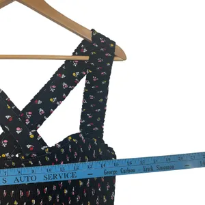 Boden Black Floral Smocked Midi Dress Square Neck Cross Back‎ Feminine 14R thumbnail 6