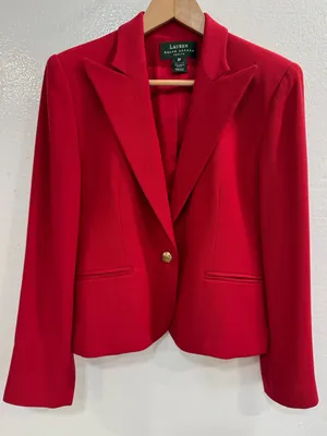 VTG Lauren Ralph Lauren Red Wool Blend Gold Button Blazer Women’s Size 8P Petite thumbnail 2