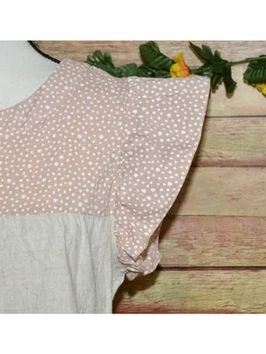 Entro Beige Pink Cap Sleeve Tiered Top Size S Striped Polka Dots Shabby Chic thumbnail 3